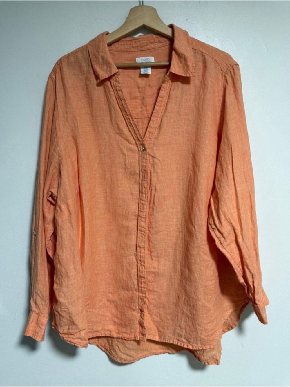 Sigrid Olsen 100% Linen Button Front Shirt Peach Orange Plus Size 2X - Picture 5 of 9
